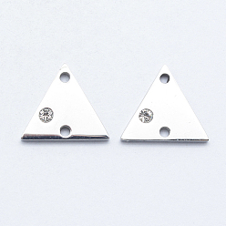 Stainless Steel Color 316 Surgical Stainless Steel Micro Pave Cubic Zirconia Links connectors, Triangle, Clear, Stainless Steel Color, 11.5x13x2mm, Hole: 1mm