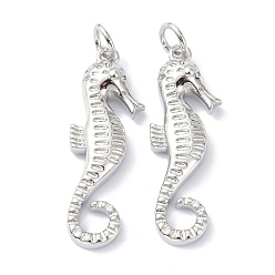 Platinum Eco-Friendly Brass Pendants, with Jump Ring, Long-Lasting Plated, Sea Horse, Real Platinum Plated, 26.5x9x3mm