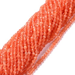 Orange Red Cat Eye Beads Strands, Round, Faceted, Orange Red, 3mm, Hole: 0.2mm, 14.17 inch(36cm), 122pcs/strand