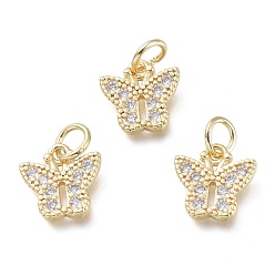 Real 18K Gold Plated Brass Micro Pave Clear Cubic Zirconia Pendants, with Jump Rings, Butterfly, Real 18K Gold Plated, 10x10x1.5mm, Hole: 3.5mm