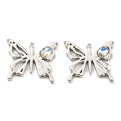 Platinum Rack Plating Alloy with Glass Pendants, Lead Free & Cadmium Free, Butterfly Charm, Platinum, 19x23x3mm, Hole: 1.2mm