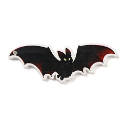 Bat Pendentifs acryliques imprimés opaques sur le thème d'Halloween, chauve-souris, 17.5x48x2mm, Trou: 1.7mm