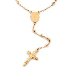 Doré  304 inoxydable colliers en acier chapelet de perles pour la pâques, avec pendentifs ovales avec maillon vierge marie et croix crucifix, or, 18.50 pouce (47 cm)