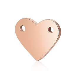 Oro Rosa 201 acero inoxidable estampado colgantes de etiqueta en blanco, pulido manual, corazón, oro rosa, 10.5x12x1 mm, agujero: 1.2 mm