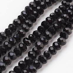 Black Glass Beads Strands, Imitation Jade Glass, Faceted, Rondelle, Black, 6x4~5mm, Hole: 0.8~1mm, about 88~92pcs/strand, 15.5 inch~16 inch(39~45cm)