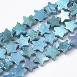 Turquoise Foncé Chapelets de perles en coquille eau douce , de couleur plaquée ab , teint, étoiles, turquoise foncé, 8~9x9x2~3mm, Trou: 0.8mm, Environ 55~59 pcs/chapelet, 15.89 pouce (40.36 cm)