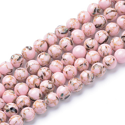 Pink Assembled Synthetic Turquoise and Shell Beads Strands, Dyed, Round, Pink, 6mm, Hole: 1mm, about 66pcs/strand, 15.7 inch