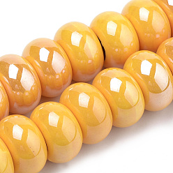 Orange Handmade Porcelain Beads, Pearlized, Rondelle, Orange, 15~16x9~10mm, Hole: 5~6mm