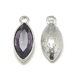 Purple Alloy Glass Pendants, Faceted, Horse Eye, Platinum, Purple, 20x9x5mm, Hole: 1.5mm