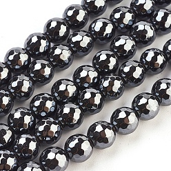 Noir Non-magnétiques perles d'hématite synthétique brins, 96 facettes, ronde, noir, environ 8 mm de diamètre, Trou: 1 mm, 51 pcs / chapelet, 16 pouce