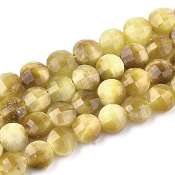 Tiger Eye Natural Tiger Eye Beads Strands, Faceted, Flat Round, 6x4.5mm, Hole: 1mm, about 67pcs/strand, 15.5 inch