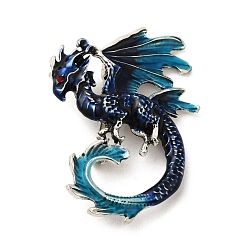 Turquoise Dragon Enamel Pin Brooches, Antique Silver Alloy Rhinestone Badge for Backpack Clothes, Turquoise, 56x41x17mm, Hole: 5x3.5mm