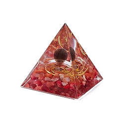 Красный Агат Украшение дисплея смолы пирамиды оргонита, с золотой фольгой и крошкой натурального сердолика внутри, для домашнего офисного стола, 50x50x51.5 мм