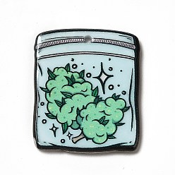 Bag Weed Pattern Theme Printed  Acrylic Pendants, Bag, 33x27x2.5mm, Hole: 1.8mm