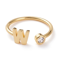 Letter W Brass Micro Pave Clear Cubic Zirconia Cuff Rings, Open Rings, Long-Lasting Plated, Real 18K Gold Plated, Letter.W, US Size 6, Inner Diameter: 17mm