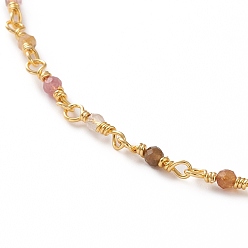Tourmaline Faceted Round Natural Tourmaline Beaded Necklaces, with Brass Lobster Claw Clasps, Golden, 16-1/8 inch(41cm)