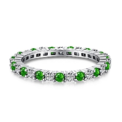 Green Rhodium Plated 925 Sterling Silver Finger Rings, Stackable Ring, with Cubic Zirconia for Women, Bohemian Style Eternity Ring, Wedding Band, Real Platinum Plated, Green, 1.9mm, US Size 7(17.3mm)