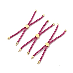 Medium Violet Red Half Finished Twisted Milan Rope Slider Bracelets, with Rack Plating Brass Cord Ends & Open Loop, Cadmium Free & Lead Free, for Connector Charm Bracelet Making, Golden, Medium Violet Red, 222~230x3mm