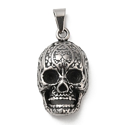Skull Подвески из титановой стали, античное серебро, череп, 36x19.5x10.5 мм, отверстие : 9x4 мм