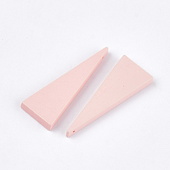 Pink Painted Wood Pendants, Triangle, Pink, 39.5x14x4mm, Hole: 1mm