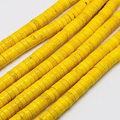 Gold Synthetic Turquoise Beads Strands, Heishi Beads, Dyed, Flat Round/Disc, Gold, 6x3mm, Hole: 1mm, about 135pcs/strand, 15.75 inch