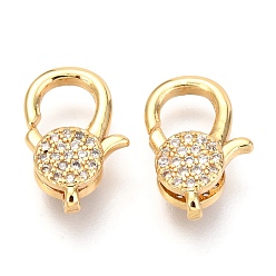 Real 18K Gold Plated Brass Micro Pave Cubic Zirconia Lobster Claw Clasps, Real 18K Gold Plated, 15x10x4mm, Hole: 1mm