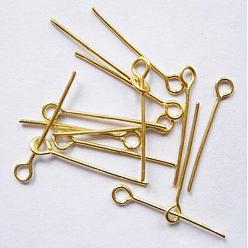Golden Brass Eye Pin, Cadmium Free & Lead Free, Golden, about 2.4cm long, 0.7mm thick, hole: about 2mm, about 10200~10240pcs/1000g
