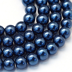Marina Azul Bicarbonato de vidrio pintado nacarado perla hebras grano redondo, azul marino, 6~7 mm, agujero: 1 mm, sobre 145 unidades / cadena, 31.4 pulgada