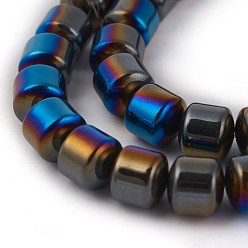 Blue Plated Electroplated Non-magnetic Synthetic Hematite Beads Strands, Half Plated, Column, Blue Plated, 8x8mm, Hole: 0.7mm, about 53pcs/strand, 16.53 inch(42cm)