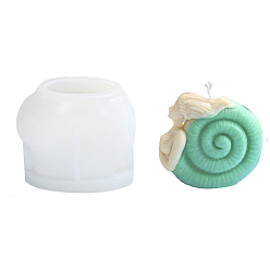 White Conch Girl Candle Food Grade Silicone Molds, for DIY Candle Making, White, 90x100mm