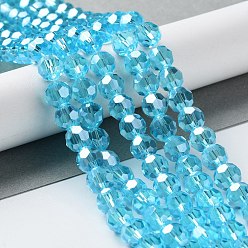 Deep Sky Blue Electroplate Glass Bead Strands, Pearl Luster Plated, Faceted(32 Facets), Round, Deep Sky Blue, 8x7mm