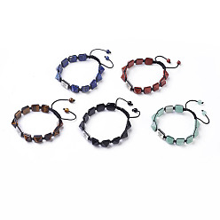 Pierre Mélangete Bracelets de perles tressées en pierre naturelle et synthétique, bracelet en nylon avec nœud carré, avec les accessoires en alliage, rectangle avec arbre, 1-3/4 pouces ~ 3-1/8 pouces (4.6~8 cm)