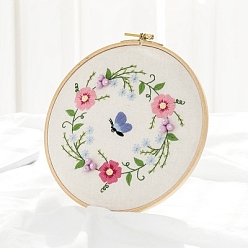 Camellia Flower Pattern DIY Embroidery Kit, including Embroidery Needles & Thread, Cotton Linen Cloth, Camellia, 270x270mm