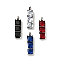 Mixed Color 316 Surgical Stainless Steel Micro Pave Cubic Zirconia Pendants, Stainless Steel Color, Rectangle, Mixed Color, 29x8x5.5mm, Hole: 4mm