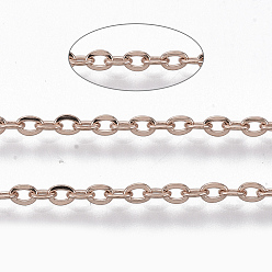 Rose Gold 304 Stainless Steel Cable Chains, Soldered, Flat Oval, Rose Gold, 2.7x2x0.4mm, about 6.56 Feet(2m)/strand