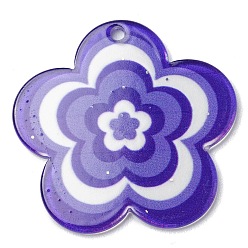 Pourpre Moyen Pendentifs en acrylique avec poudre de paillettes, fleur, support violet, 30.5x31.5x1.8mm, Trou: 1.8mm