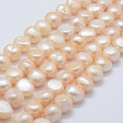 PeachPuff Natural Cultured Freshwater Pearl Beads Strands, Two Sides Polished, PeachPuff, 10~13x11~12x6~9mm, Hole: 0.2mm, about 34pcs/strand, 14.1 inch~14.7  inch