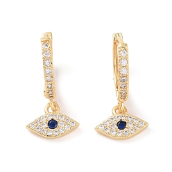 Real 18K Gold Plated Midnight Blue Cubic Zirconia Horse Eye Dangle Hoop Earrings, Evil Eye Brass Lucky Jewelry for Women, Cadmium Free & Lead Free, Real 18K Gold Plated, 21mm, Pin: 0.6mm