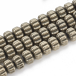 Light Gold Plated Electroplate Non-magnetic Synthetic Hematite Corrugated Beads Strands, Pumpkin, Light Gold Plated, 8x6mm, Hole: 1mm, about 70pcs/strand, 15.7 inch
