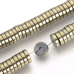 Light Gold Plated Electroplate Non-magnetic Synthetic Hematite Beads Spacers Strands, Heishi Beads, Flat Round/Disc, Light Gold Plated, 6x2mm, Hole: 1mm, about 193pcs/strand, 15.7 inch