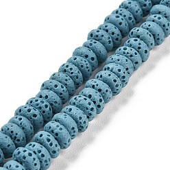 Bleu Ciel Clair Brins de perles teintes en pierre de lave naturelle, rondelle, lumière bleu ciel, 6x3mm, Trou: 1.2mm, Environ 58 pcs/chapelet, 7.87 pouce (20 cm)
