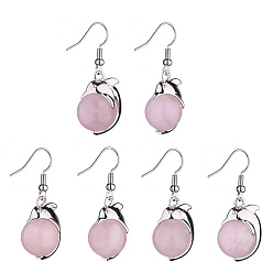 Rose Quartz Natural Rose Quartz Dolphin Dangle Earrings with Crystal Rhinestone, Platinum Brass Jewelry for Women, 38mm, Pin: 0.6mm