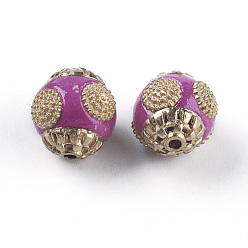 Pourpre Perles Indonésiennes manuelles, avec les accessoires en métal, ronde, pourpre, 12x12mm, Trou: 1.5mm