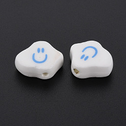 White Handmade Porcelain Beads, Star with Smile, White, 14.5x17x6.5mm, Hole: 2mm