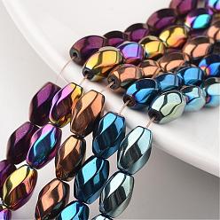 Mixed Color Electroplate Non-magnetic Synthetic Hematite Beads Strands, Twisted Oval, Mixed Color, 12x8~9mm, Hole: 1mm, about 33pcs/strand, 15.7 inch