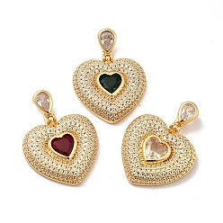 Mixed Color Brass Micro Pave Cubic Zirconia Pendants, Long-Lasting Plated, Real 18K Gold Plated, Heart, Mixed Color, 41.5mm, Hole: 8x4mm