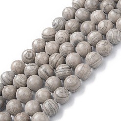 Jasper Avec Ligne Argentée Brins de perles de jaspe en argent naturel, ronde, 8mm, Trou: 1.2mm, Environ 47 pcs/chapelet, 15.55'' (39.5 cm)