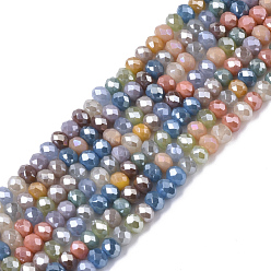 Color mezclado Abalorios de vidrio electrochapa, lustre de la perla chapado, facetados, Rondana plana, color mezclado, 3x2.5 mm, agujero: 0.7 mm, aproximadamente 188~190 pcs / 16.93 pulgada ~ 17.71 pulgada (43~45 cm)