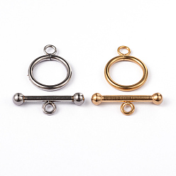 Mixed Color 304 Stainless Steel Ring Toggle Clasps, Mixed Color, Ring: 21x16x2mm, Bar: 25x8x4mm, Hole: 3mm
