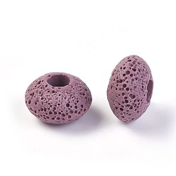 Pourpre Moyen Perles de pierre de lave naturelle, teint, rondelle, support violet, 15.5~16x9.7~10mm, Trou: 5~5.4mm